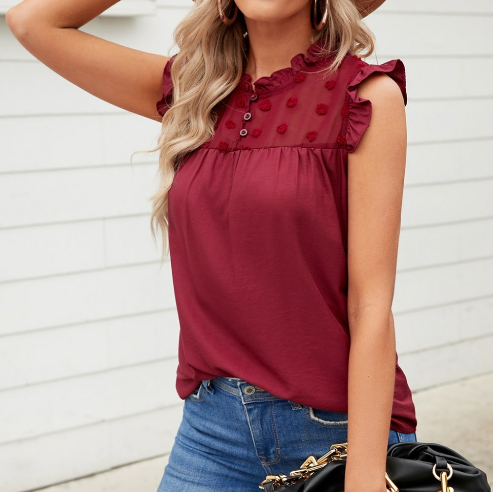 Swiss Dot Ruffle Shoulder Top - Picture 2 of 5